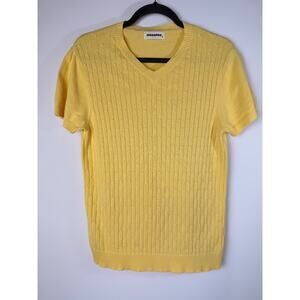 Mossimo Small Yellow Cable Knit V Neck Sweater Top Preppy Spring Y2K Cottage